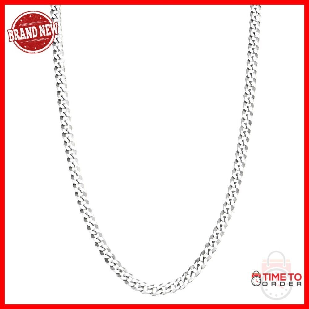 3.5mm Diamond Cut Cuban Link Chain Necklace 24 Inch Sterling Silver